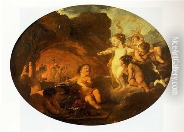 Des Amours Tenant Les Attributs De Venus Et Vulcain Oil Painting - Carle van Loo