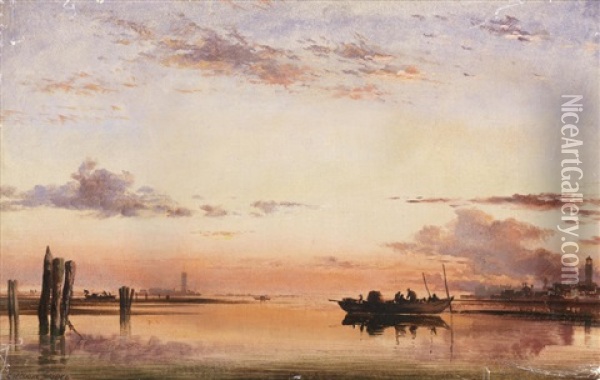 Santa Maria Della Salute, Evening; Sunset On The Lagoon Of Venice, With The Church Of Isola Di San Giorgio In Alga In The Distance (pair) Oil Painting - Edward William Cooke