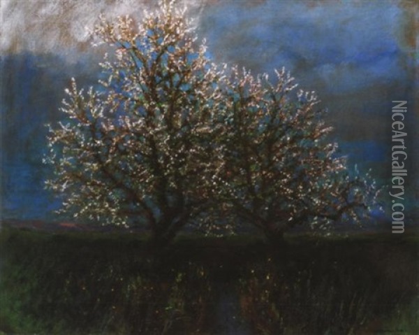 Viragzo Gyumolcsfak (blossoming Trees) Oil Painting - Laszlo Mednyanszky