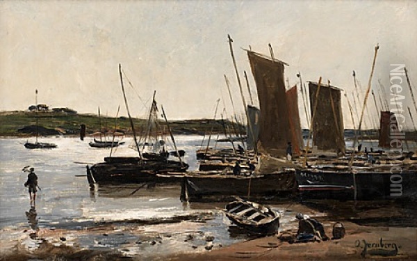Fiskelage I Sommarsol Oil Painting - Olof August Andreas Jernberg