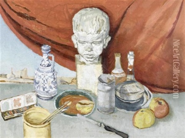 Stilleben Mit Rotem Vorhang Oil Painting - Georges Arnold Dubois