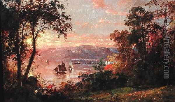 Sailing (The Hudson at Tappan Zee) 1883 Oil Painting - Jasper Francis Cropsey