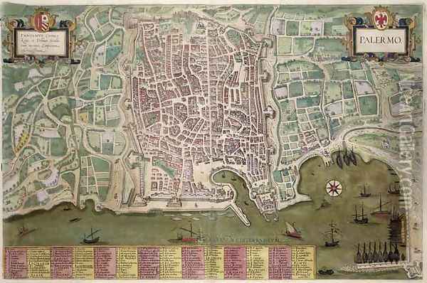 Map of Palermo from Civitates Orbis Terrarum Oil Painting - Joris Hoefnagel