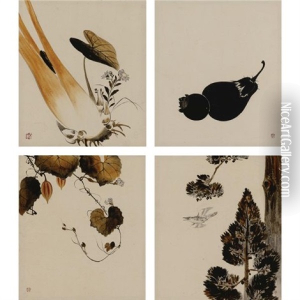 Untitled (14 Works In 7 Frames) Oil Painting - Taishin Ikeda