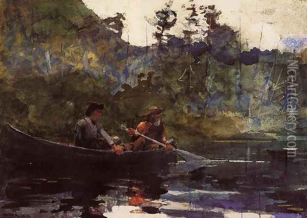 Canoeing in the Adirondacks Oil Painting - Winslow Homer