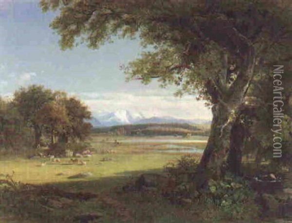 Sheep Grazing In A Spring Valley Oil Painting - James McDougal Hart