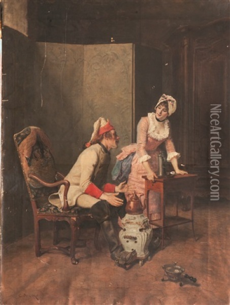 Le Grognard Et La Servante Oil Painting - Charles Edouard Edmond Delort