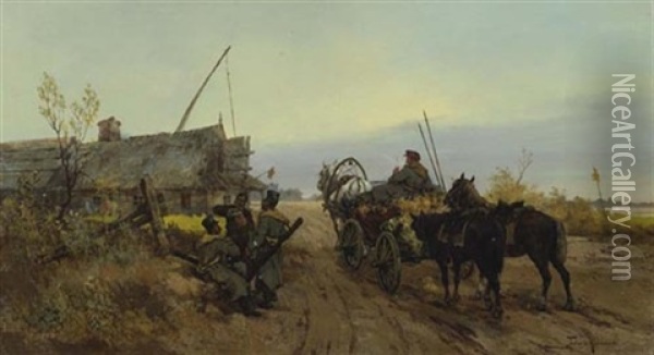 Pferdegespann Oil Painting - Tadeusz Rybkowski