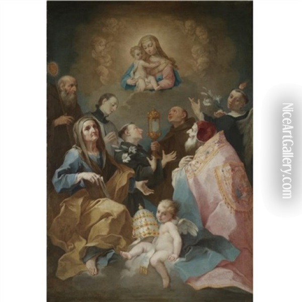 Madonna And Child In Glory With Saints Oil Painting - Giovanni-Battista Tagliasacchi