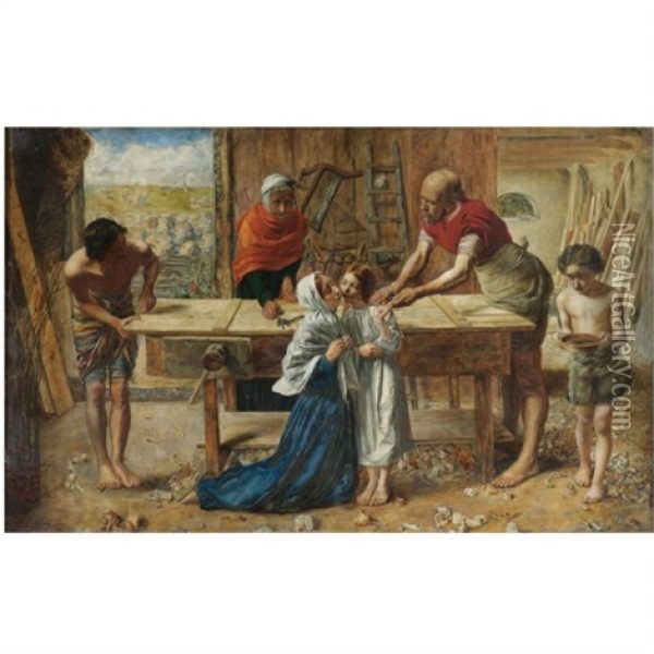 Christ In The House Of His Parents (in Collab. W/rebecca Salmon (1832-1886)) Oil Painting - John Everett Millais