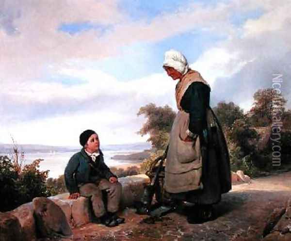 Peasant Woman and Boy Oil Painting - Leopold Leprince