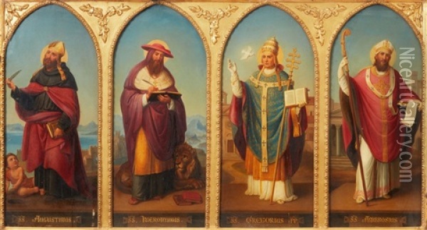 Die Vier Kirchenvater Augustinus, Hieronymus, Gregor Und Ambrosius Oil Painting - Johann Michael Wittmer the Younger