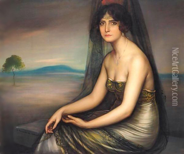 Retrato De Carmen Otero (Portrait Of Carmen Otero) Oil Painting - Julio de Romero de Torres