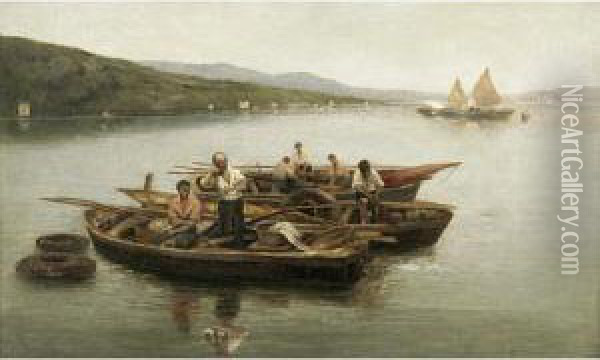 Barche Di Pescatori In Laguna Oil Painting - Giuseppe Pogna