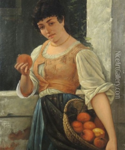 Jeune Femme Au Panier De Pommes Oil Painting - Pio Joris