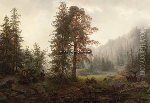 Skoglandskap Oil Painting - Oscar Emil Torna