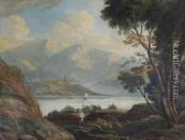 A Welsh Lake Scene Oil Painting - John Varley