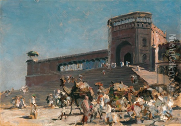Delhi, Jama Masjid Treppe Oil Painting - Erich Kips