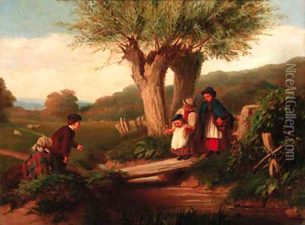 Gypsies crossing a brook Oil Painting - John Anthony Puller
