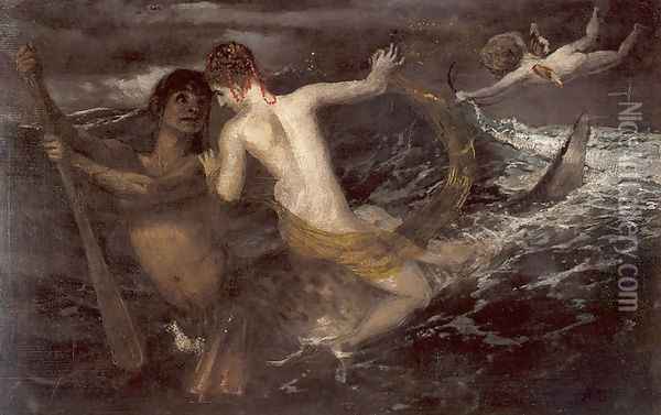 Triton and Nereid, 1875 Oil Painting - Arnold Bocklin