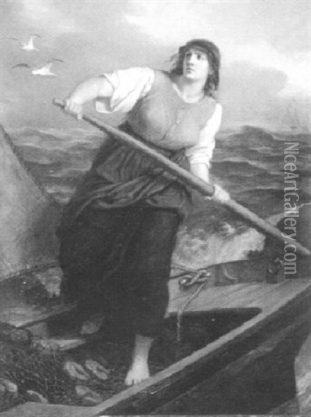 Die Fischerin Oil Painting - Christian Ludwig Griepenkerl