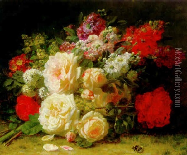 Flowers On A Bank Oil Painting - Jean-Baptiste Robie