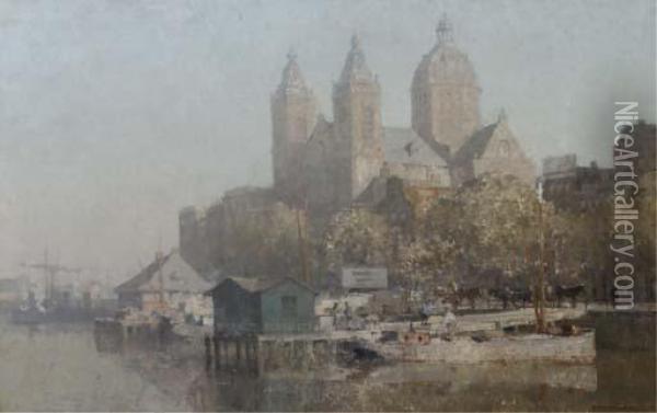 The Prins Hendrikkade With The Saint Nicolaas Church, Amsterdam Oil Painting - Cornelis Vreedenburgh