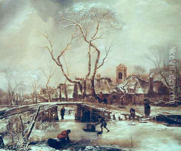 Winter Scene Oil Painting - Jan Van De Capelle