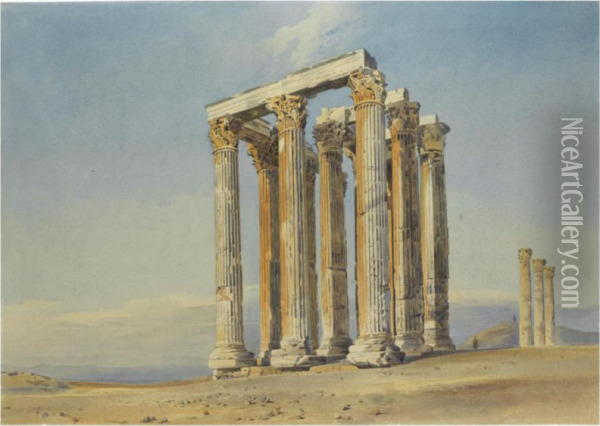 The Temple Of Olympian Zeus, Athens Oil Painting - Thomas Hartley Cromek