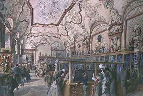 The Marble Hall of the Ambraser Gallery in the Lower Belvedere Vienna Oil Painting - Carl Goebel