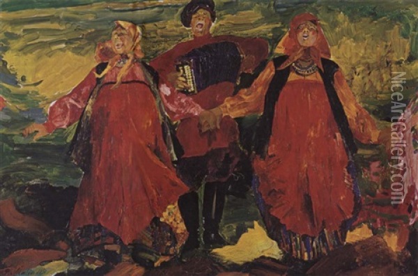 Russian Peasants Singing Oil Painting - Filip Malyavin