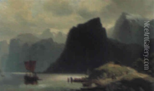 Norskt Fjordmotiv Oil Painting - Vilhelm Melbye