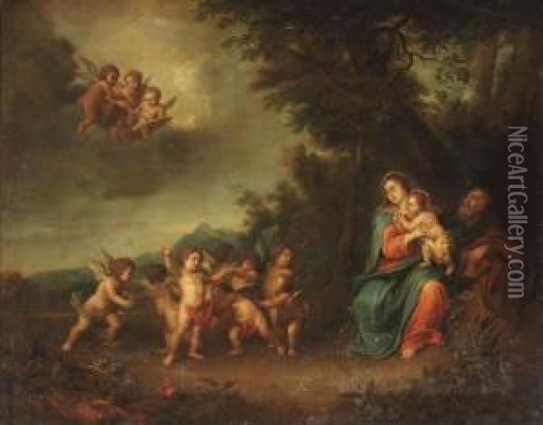 The Rest On The Flight Into Egypt Oil Painting - Pieter Van Avont