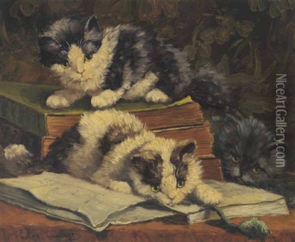Spielende Katzen Oil Painting - Louis Eugene Lambert