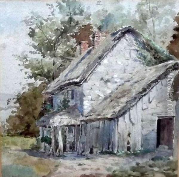 An Old Country Cottage Oil Painting - James Aumonier