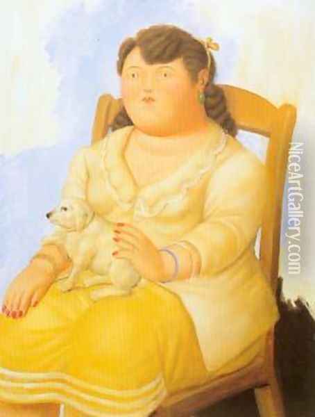 Woman with dog 1996 Oil Painting - Fernando Botero