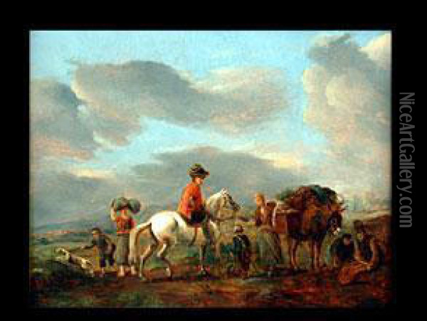 Schimmelreiter Unter Erntebauern Oil Painting - Pieter Wouwermans or Wouwerman