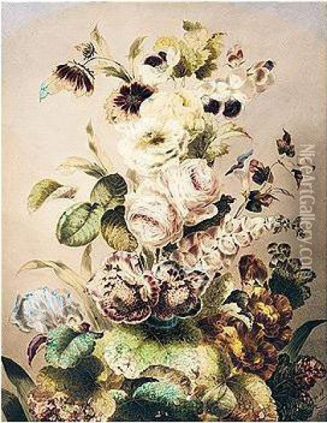 Still-life Of Roses, Foxgloves And Columbines Oil Painting - Thomas Holland