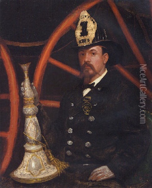 Portrait Of The Fire Chief Of Plainfield With Presentation Speaker Oil Painting - Julian Scott