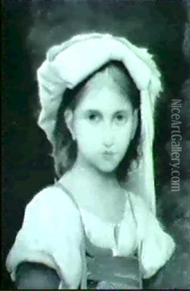 Portrait Eines Madchens Mit Kopftuch En Face Oil Painting - Celestin-Joseph Blanc