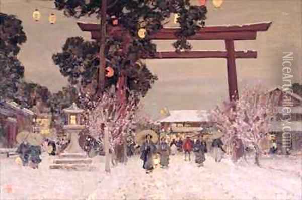 View of a Shinto Shrine Oil Painting - Sir Alfred East