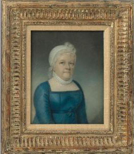 Portrait Of A Lady In A Blue Dress Oil Painting - James Sharples
