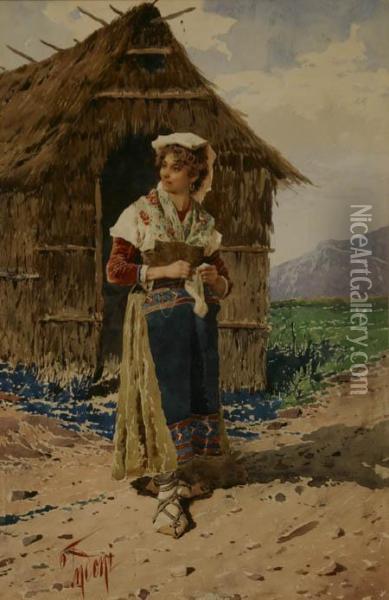 Italian Peasant Maiden Oil Painting - Filippo Indoni