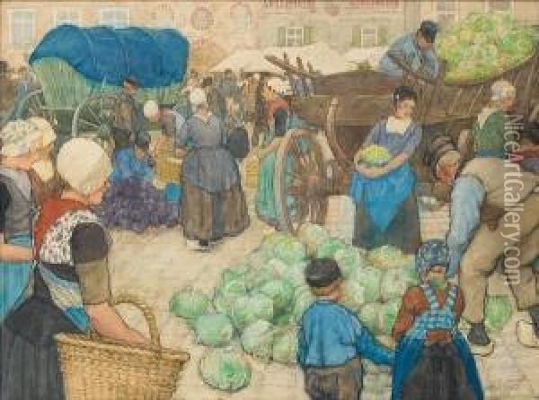 Cabbage Market Oil Painting - Charles William Bartlett