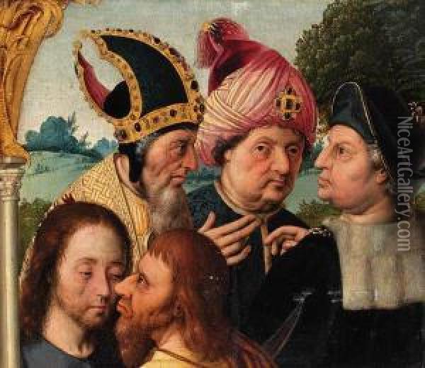 The Betrayal Of Christ - A Fragment From An Altarpiece Oil Painting - Barthel Bruyn