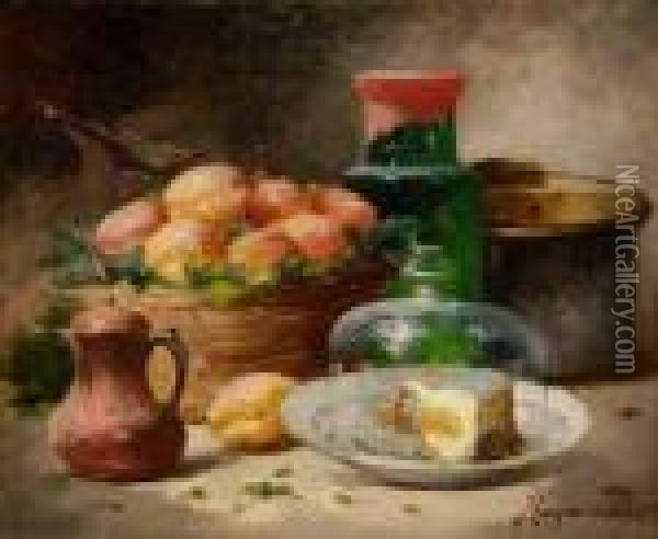 Corbeille De Fruits Et Fromage Oil Painting - Alphonse de Neuville