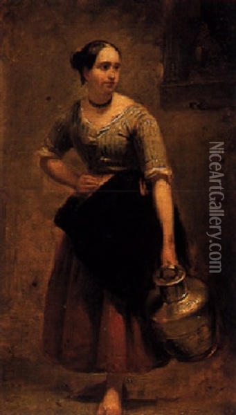 A Woman With A Copper Jug Oil Painting - Jacob Henricus Maris
