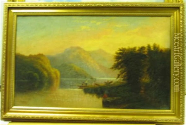 Fisherman On The Hudson River Oil Painting - Samuel P. Dyke