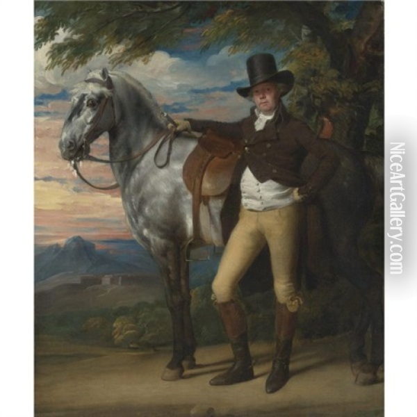 John Wombell Eigre (d. 1795) With A Grey Hunter Oil Painting - John Singleton Copley