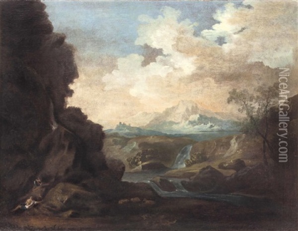 Heroische Landschaft Mit Figurenstaffage Oil Painting - Johann Georg Dominikus Grassmayr